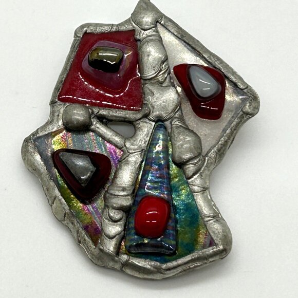 Jewelry - Abstract Modernist Handmade Brooch Stained Glass Brutalist Style Geometric OFAK